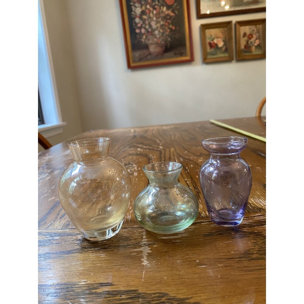 Set Of 3 Vintage Miniature Glass Bud Vases